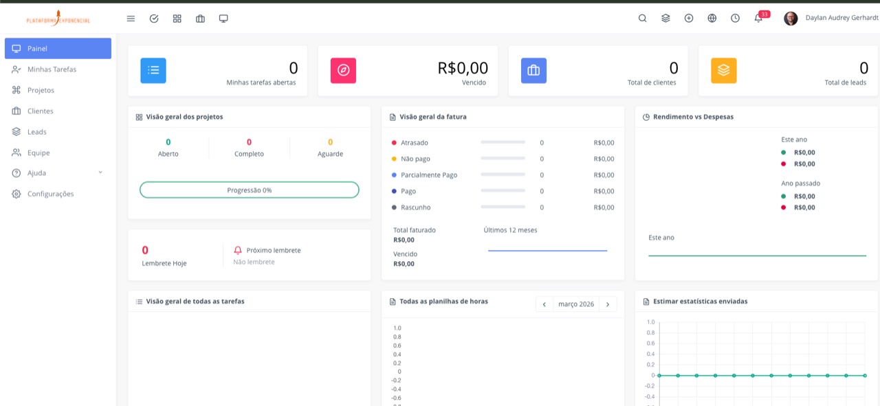 Tela do DAG CRM com visão de projetos e clientes