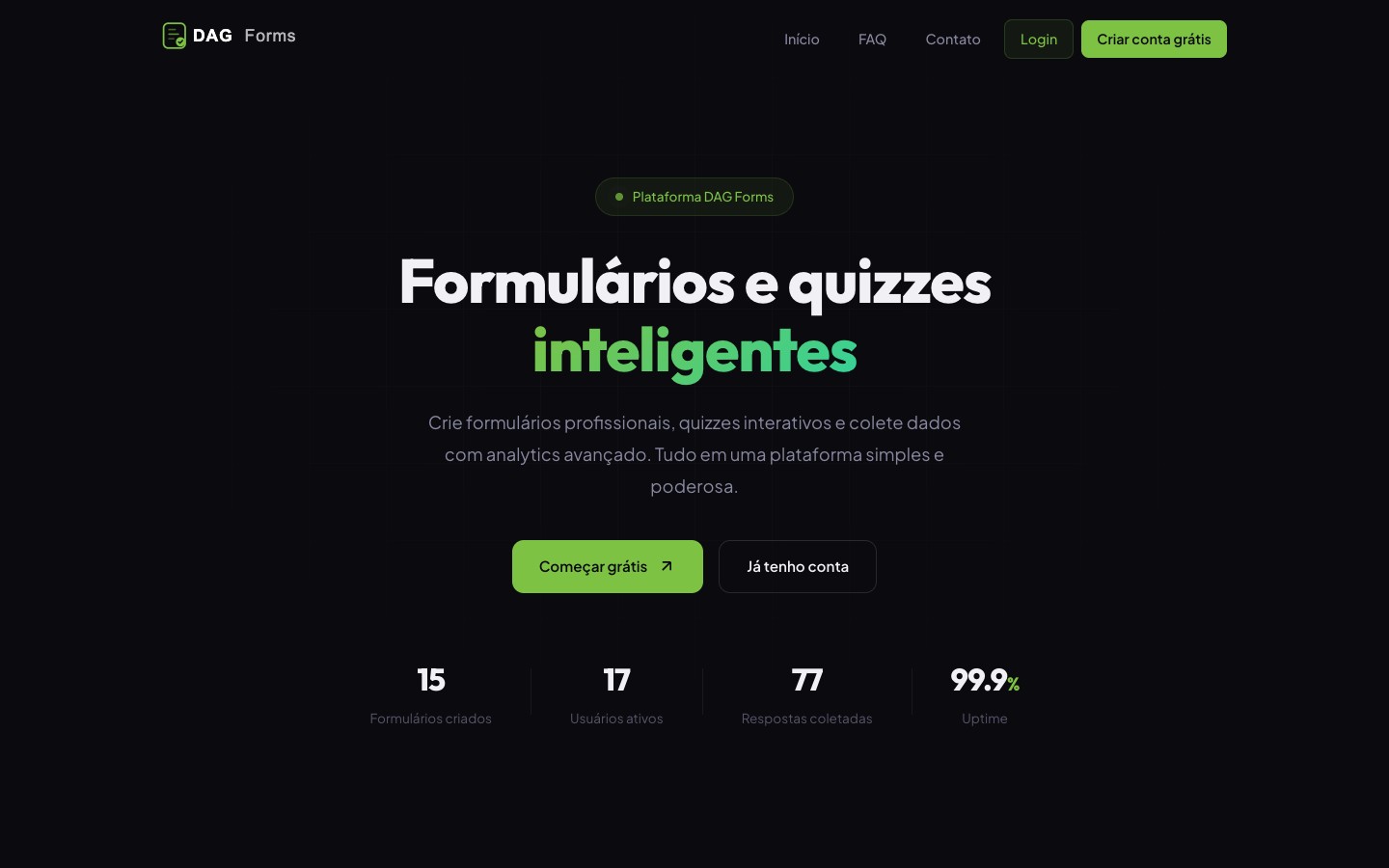 Tela da plataforma de formulários DAG Forms