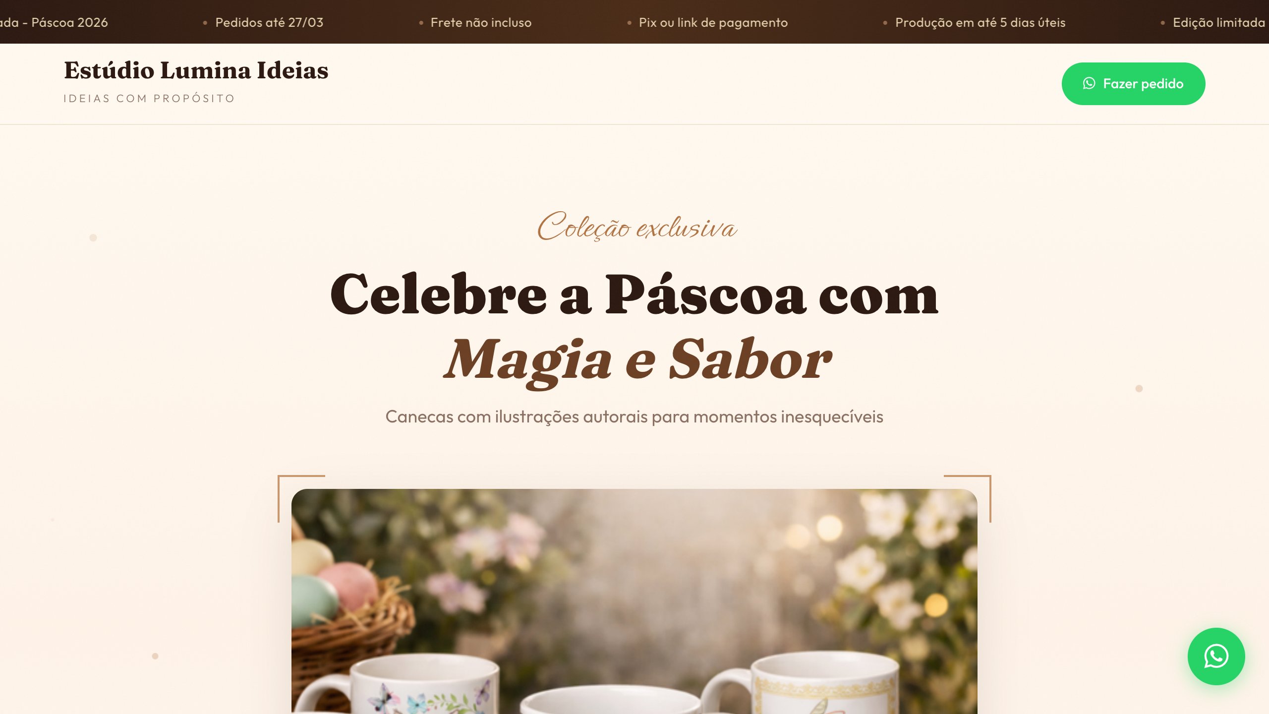 Landing page de Páscoa do Estúdio Lumina